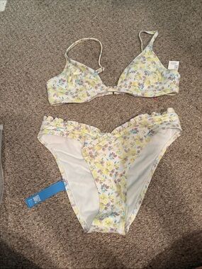 Floral Two-Piece Bikini Set - Yellow Floral